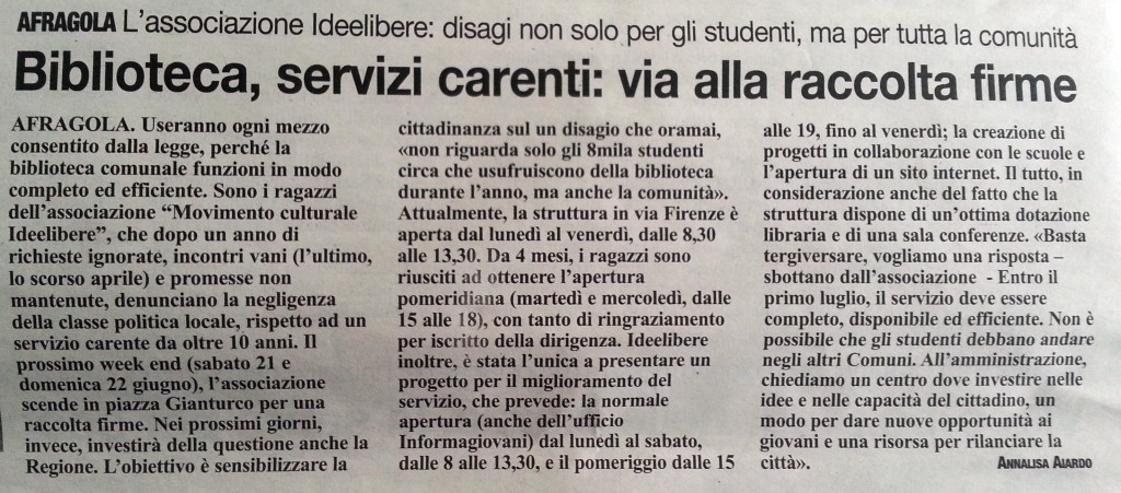 Articolo il "ROMA" 13/06/2014